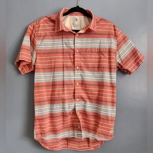 EUC Quicksilver men's modern fit short sleeve shirt button up L red white blue